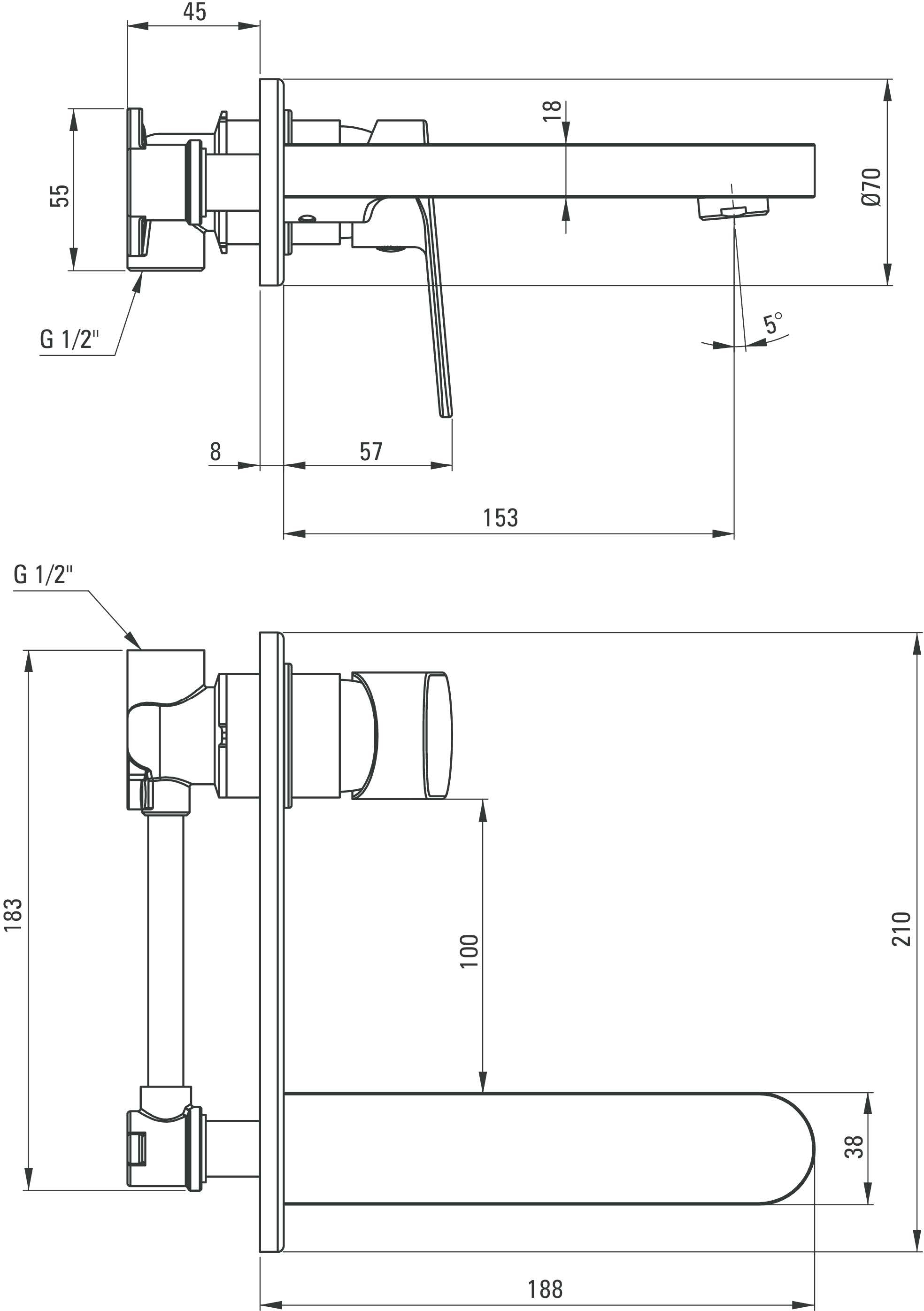 Bateria umywalkowa podtynkowa ALPINIA BGA 054L chrome połysk - rysunek techniczny